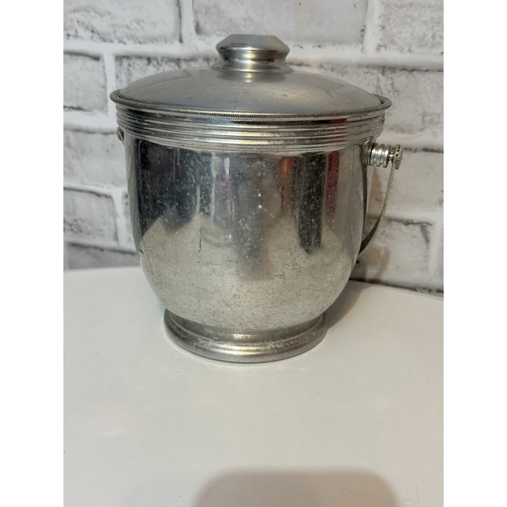 Vintage Italian Aluminum Ice Bucket with Lid & Handle HB-502 Made in Italy